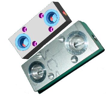 Hydraulic adapter plate SAE ORB ports solid model vs. production part comparison